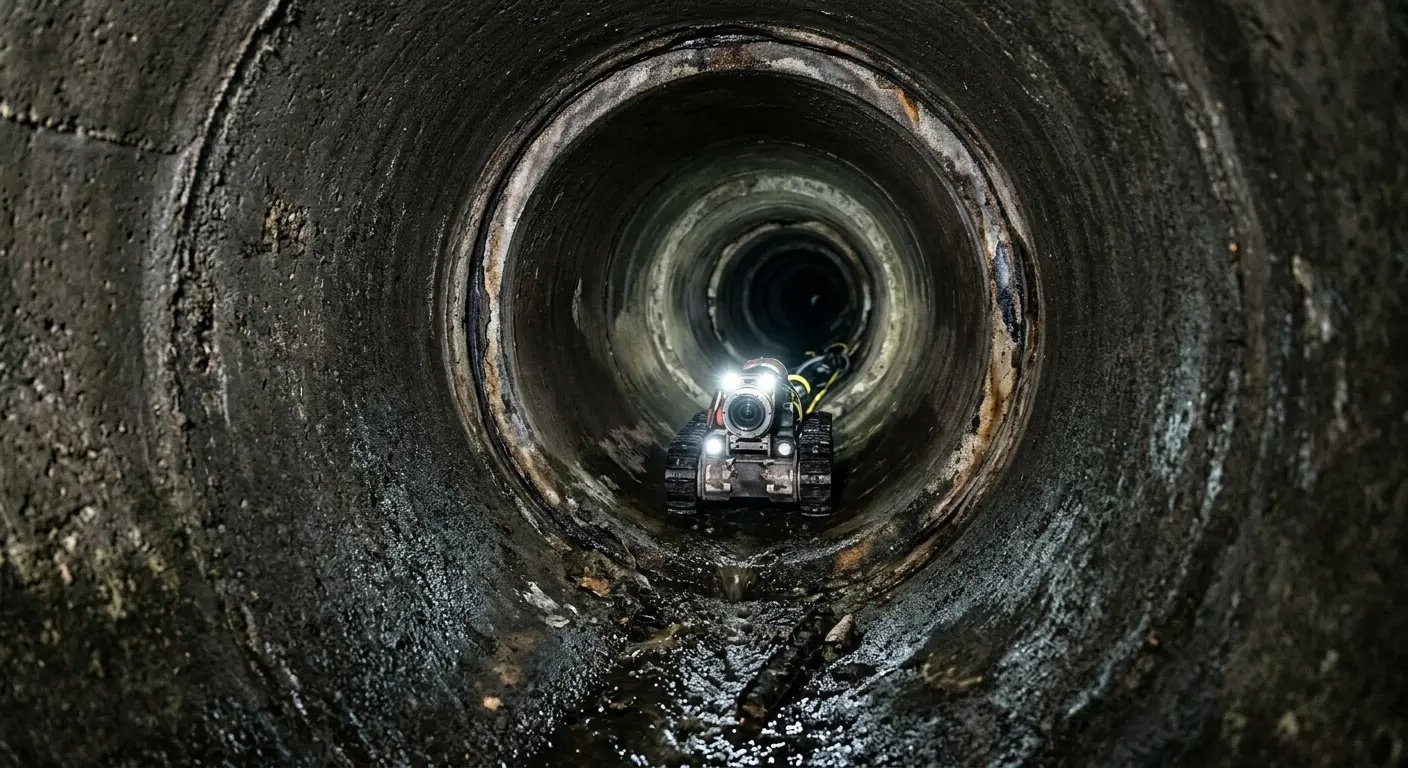 Robotic sewer camera inspecting pipe interior for Sewer Line Repair in North Bethesda